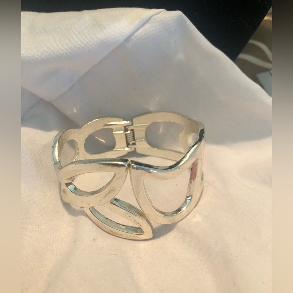 Silver tone Cut Out Cuff Bracelet (#201A)